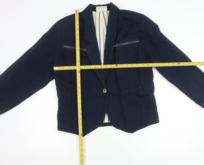 Additions Women's Blue Size 12 Cotton Single-Breasted Blazer Jacket
