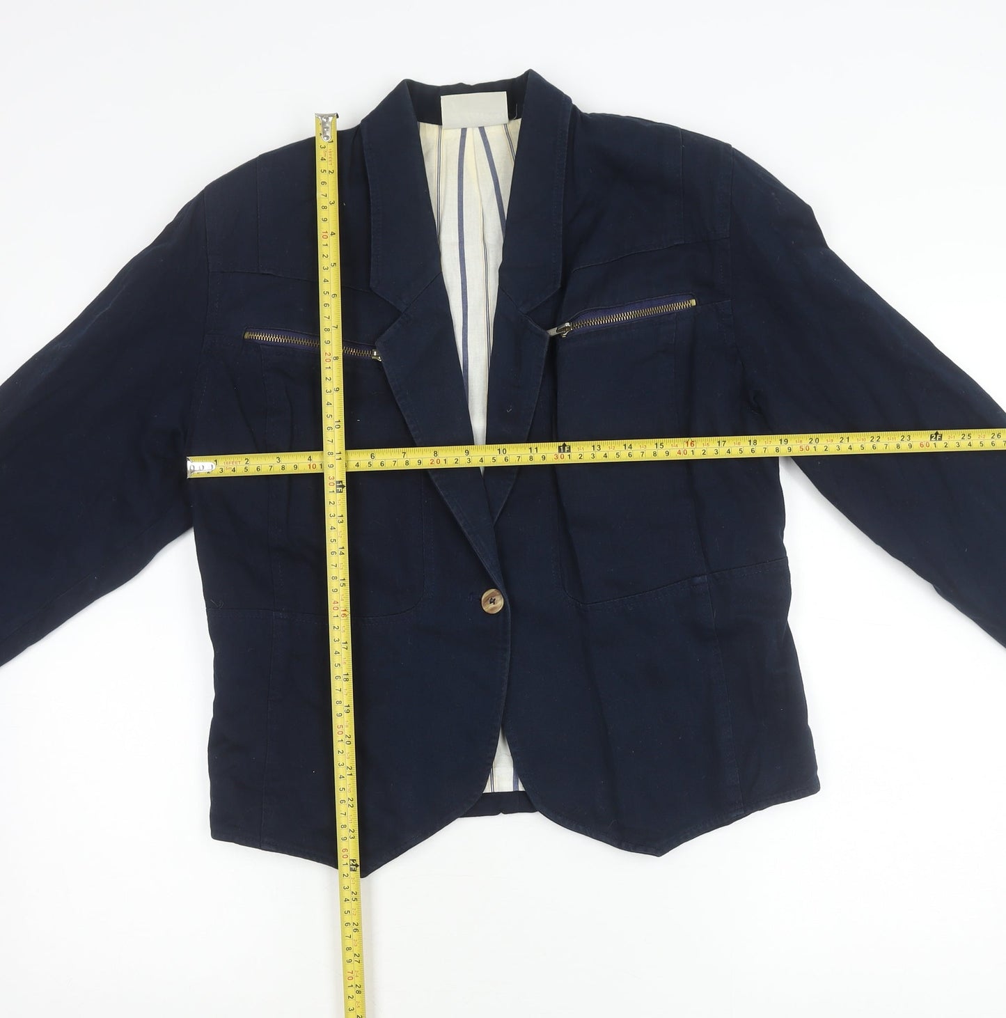 Additions Women's Blue Size 12 Cotton Single-Breasted Blazer Jacket