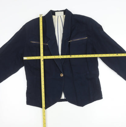 Additions Women's Blue Size 12 Cotton Single-Breasted Blazer Jacket