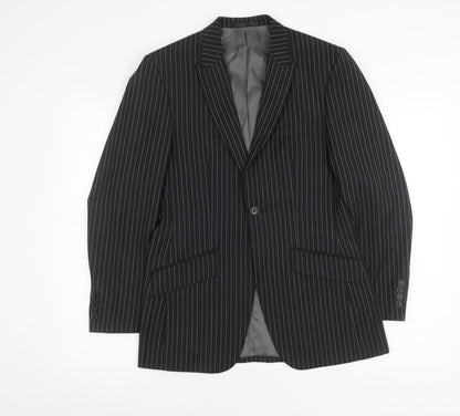 Men’s Black Pinstripe Slim Fit Suit Jacket 34 Chest Wool Blend