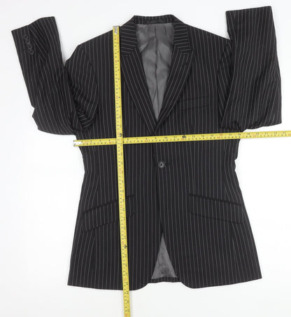 Men’s Black Pinstripe Slim Fit Suit Jacket 34 Chest Wool Blend