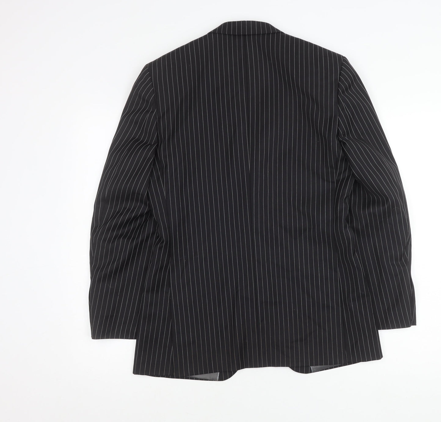Men’s Black Pinstripe Slim Fit Suit Jacket 34 Chest Wool Blend