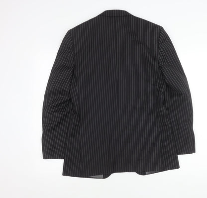 Men’s Black Pinstripe Slim Fit Suit Jacket 34 Chest Wool Blend