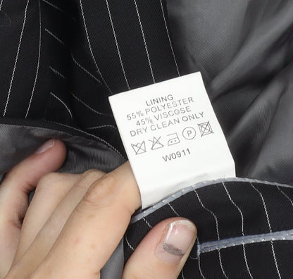 Men’s Black Pinstripe Slim Fit Suit Jacket 34 Chest Wool Blend