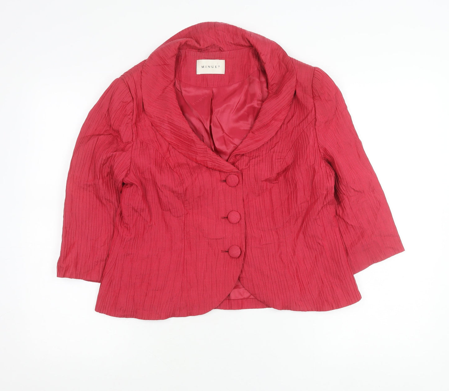 Minuet Women’s Red Textured Shawl Collar Blazer UK 12
