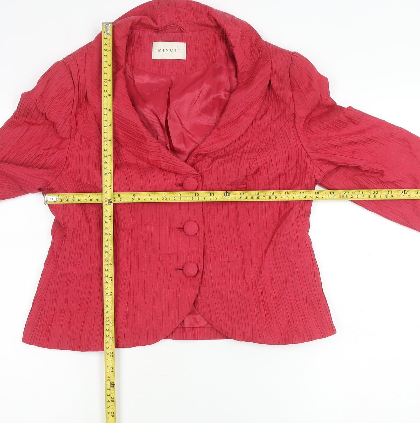 Minuet Women’s Red Textured Shawl Collar Blazer UK 12