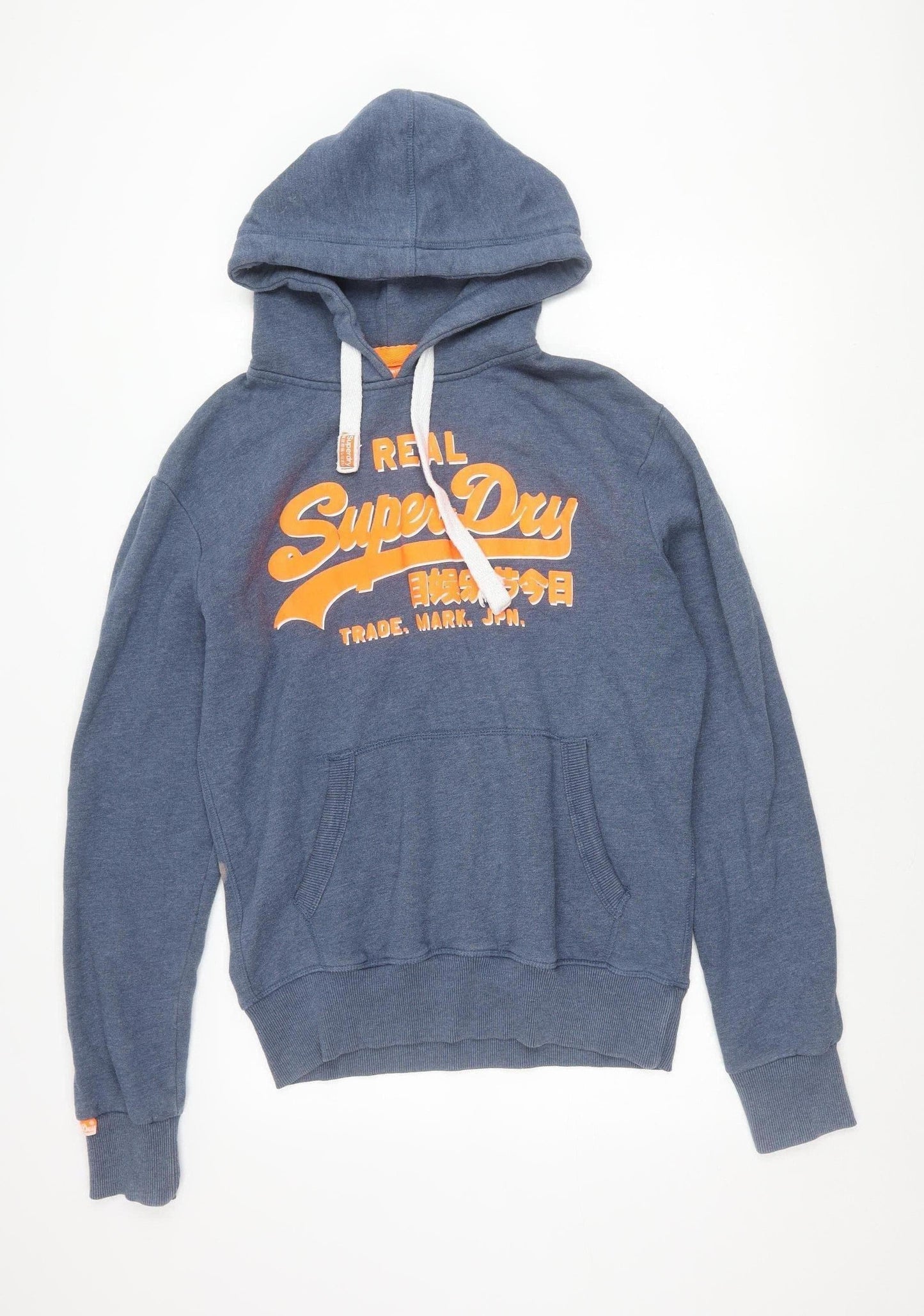 Superdry Men’s Blue Pullover Hoodie Size M Graphic Logo Cotton Blend