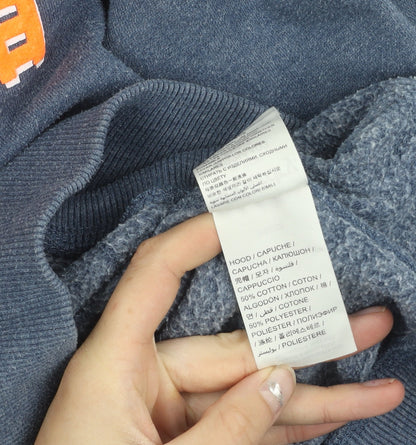 Superdry Men’s Blue Pullover Hoodie Size M Graphic Logo Cotton Blend