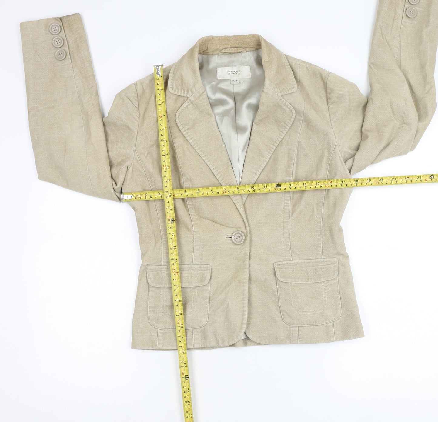 Next Women’s Beige Cotton Blazer UK 8 Tailored Jacket Workwear
