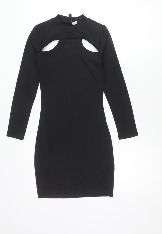 H&M Divided Women’s Black XS Bodycon Mini Dress Long Sleeve Cut Out