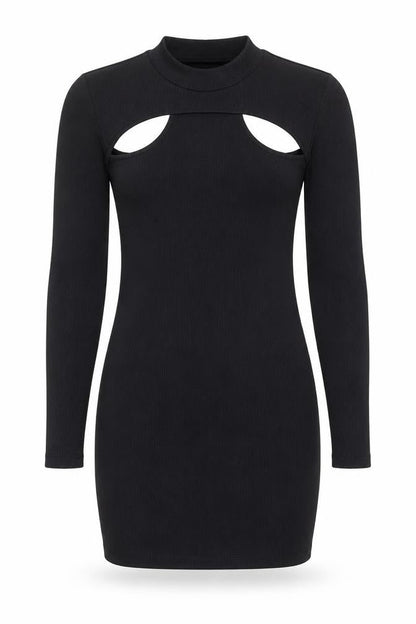 H&M Divided Women’s Black XS Bodycon Mini Dress Long Sleeve Cut Out