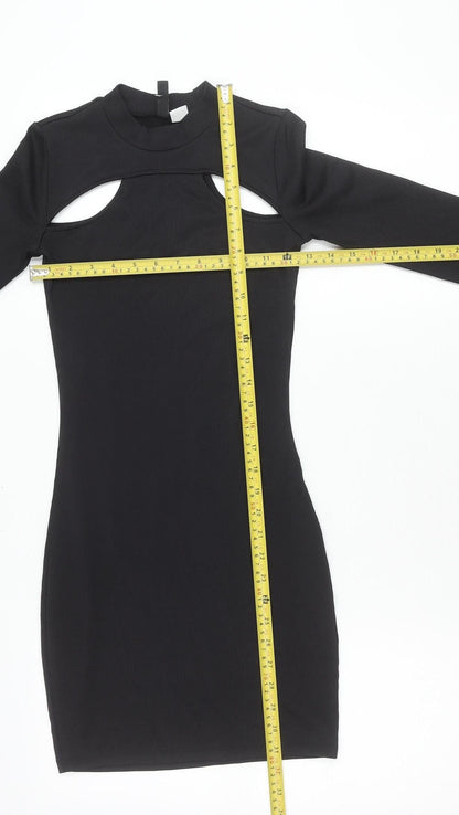 H&M Divided Women’s Black XS Bodycon Mini Dress Long Sleeve Cut Out