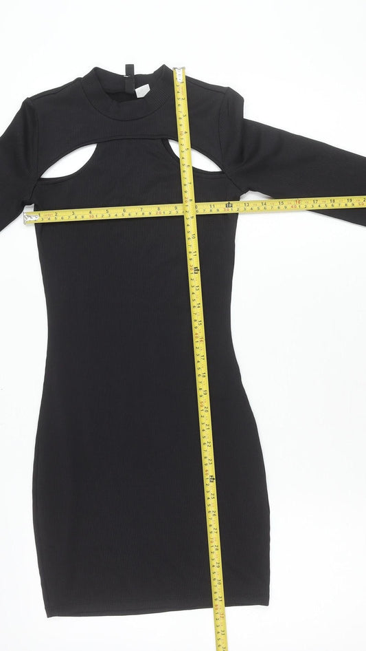 H&M Divided Women’s Black XS Bodycon Mini Dress Long Sleeve Cut Out