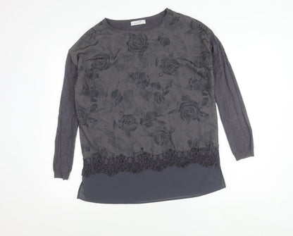 Marks and Spencer Per Una Women's Grey Floral Tunic Blouse UK 10 Long Sleeve