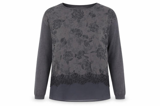Marks and Spencer Per Una Women's Grey Floral Tunic Blouse UK 10 Long Sleeve