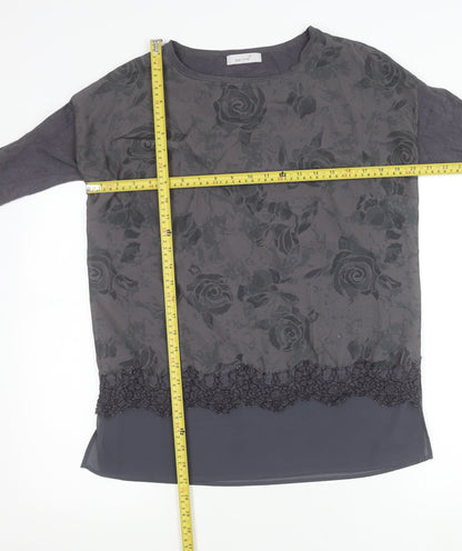 Marks and Spencer Per Una Women's Grey Floral Tunic Blouse UK 10 Long Sleeve