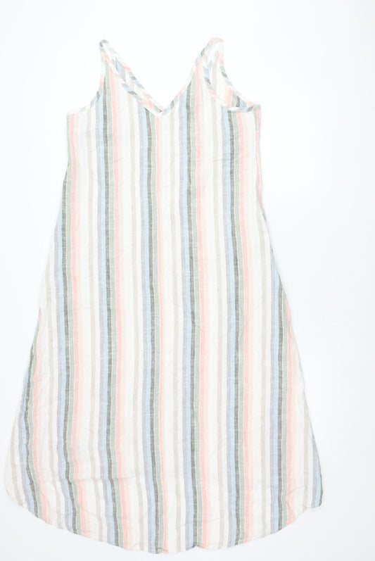 Next Women’s Multicoloured Stripe Linen Blend Shift Dress Size 14