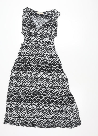 Billie & Blossom Womens Black Aztec Strapless A-Line Dress Size 14