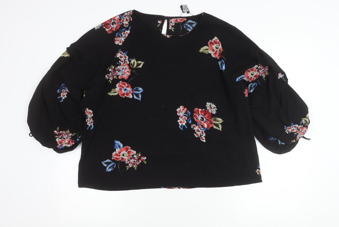 AX Paris Womens Black Floral Blouse Size 12 Long Sleeve Tunic