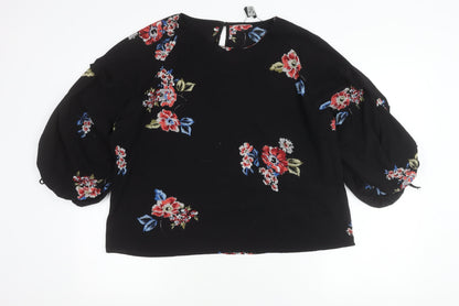 AX Paris Womens Black Floral Blouse Size 12 Long Sleeve Tunic