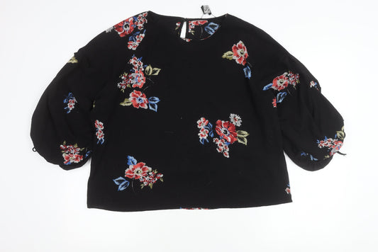 AX Paris Womens Black Floral Blouse Size 12 Long Sleeve Tunic