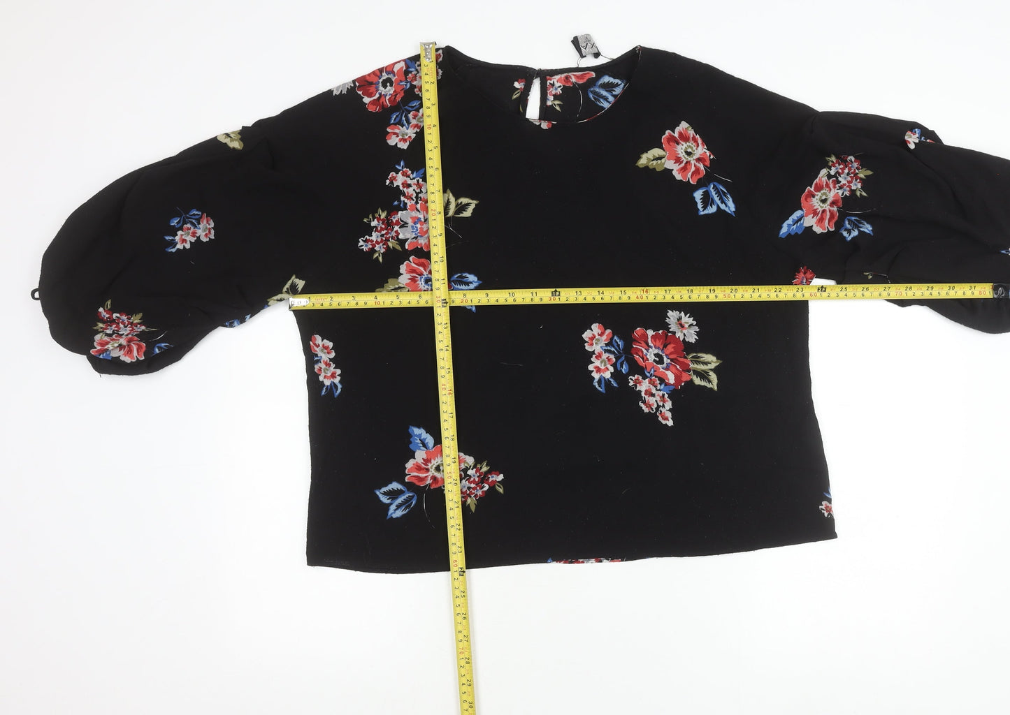 AX Paris Womens Black Floral Blouse Size 12 Long Sleeve Tunic