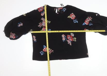 AX Paris Womens Black Floral Blouse Size 12 Long Sleeve Tunic