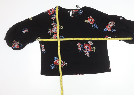 AX Paris Womens Black Floral Blouse Size 12 Long Sleeve Tunic