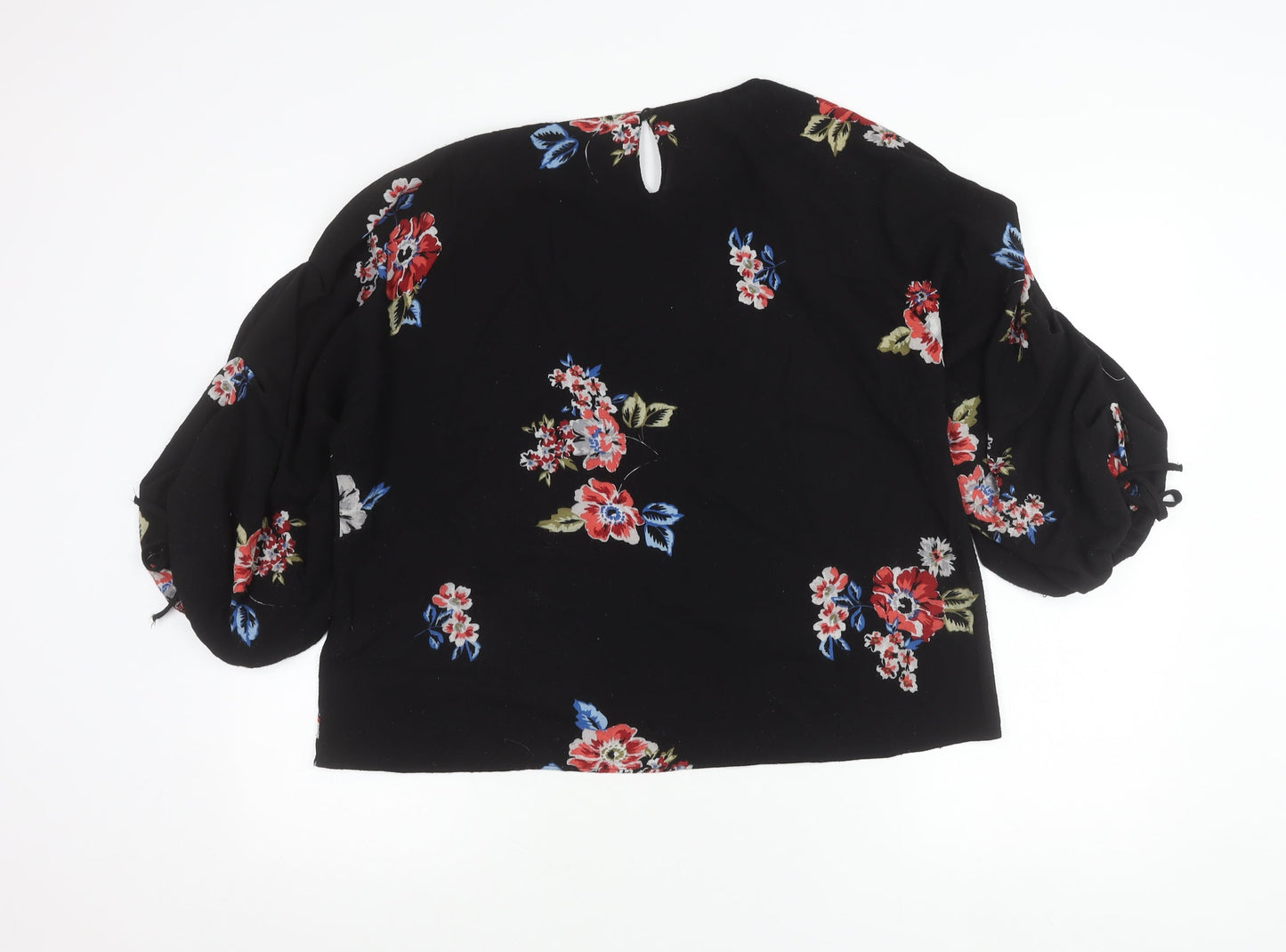 AX Paris Womens Black Floral Blouse Size 12 Long Sleeve Tunic