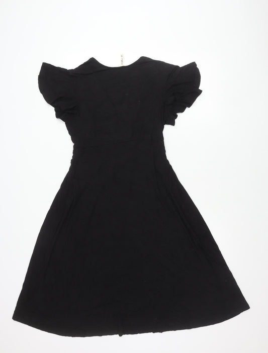 GRECERELLE Women’s Black A-Line Knee Length V-Neck Dress M