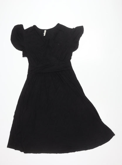 GRECERELLE Women’s Black A-Line Knee Length V-Neck Dress M