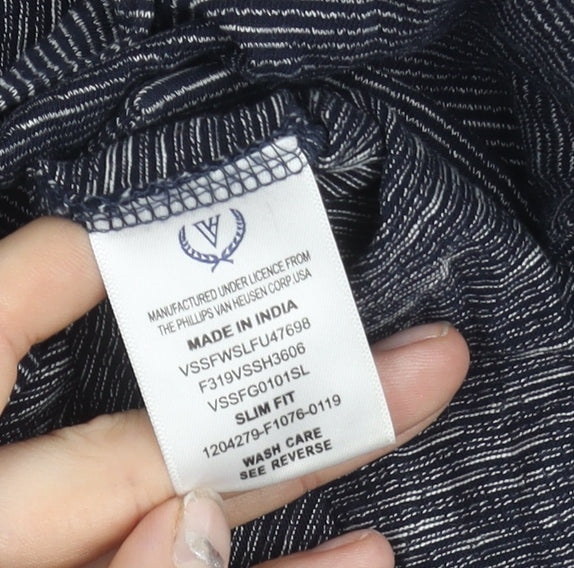 Van Heusen Men’s Blue Slim Fit Long Sleeve Striped Button-Up Shirt Size 15.5