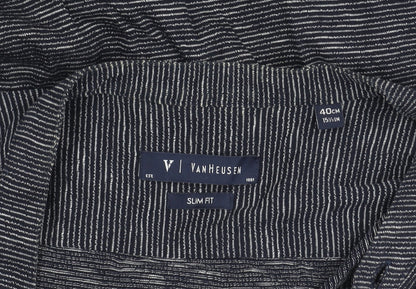 Van Heusen Men’s Blue Slim Fit Long Sleeve Striped Button-Up Shirt Size 15.5