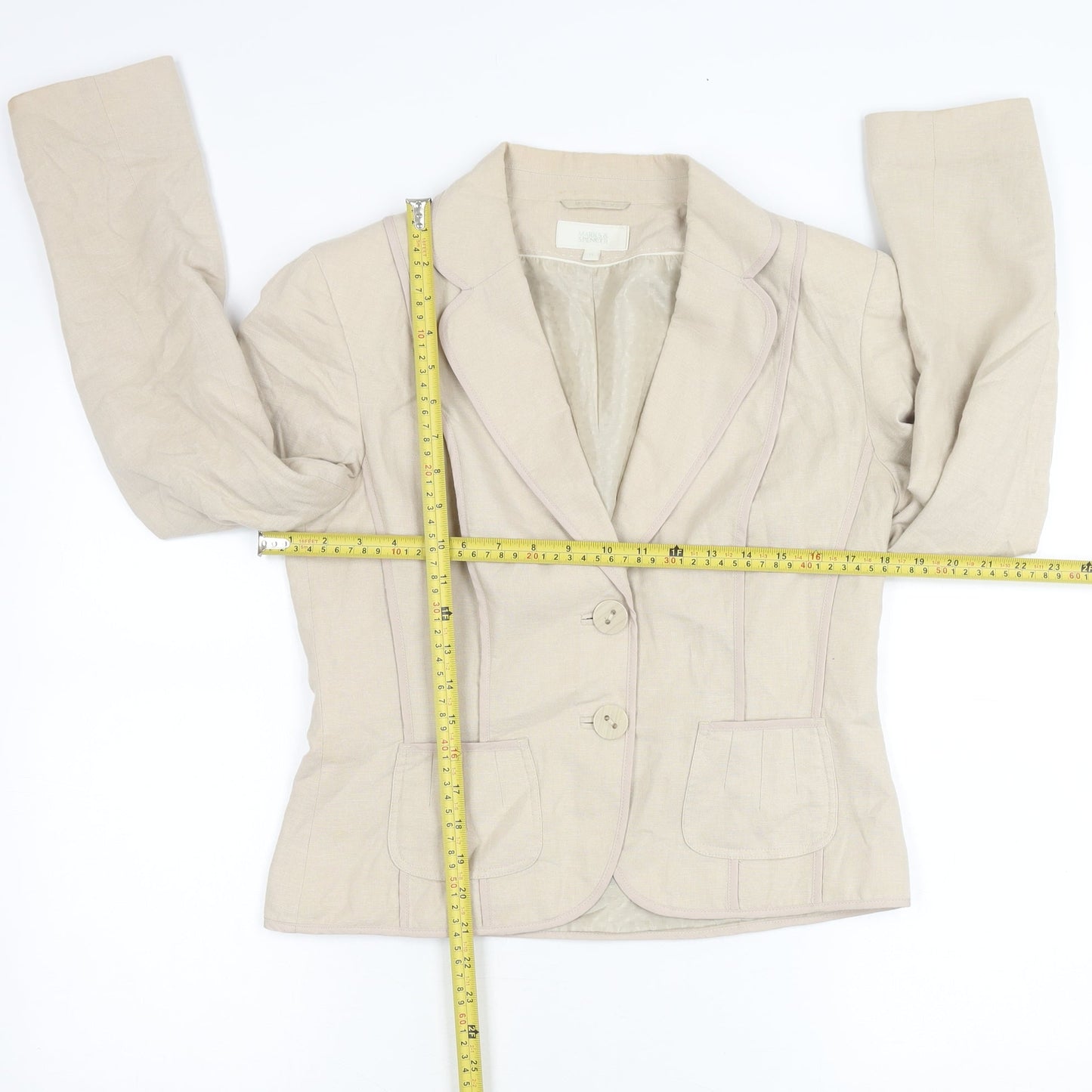 Marks and Spencer Womens Beige Linen Viscose Blazer UK 12 Regular Fit