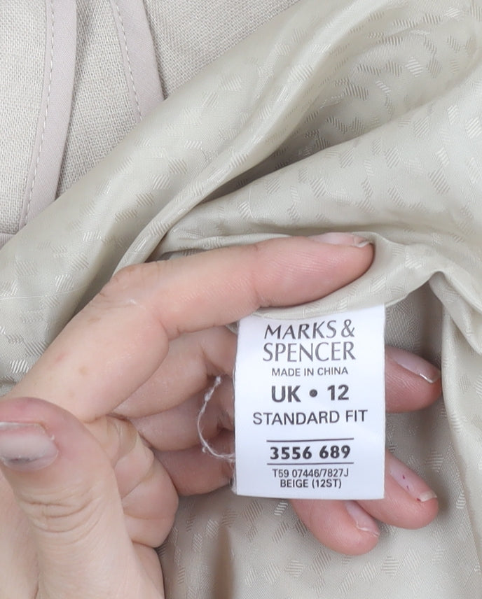 Marks and Spencer Womens Beige Linen Viscose Blazer UK 12 Regular Fit