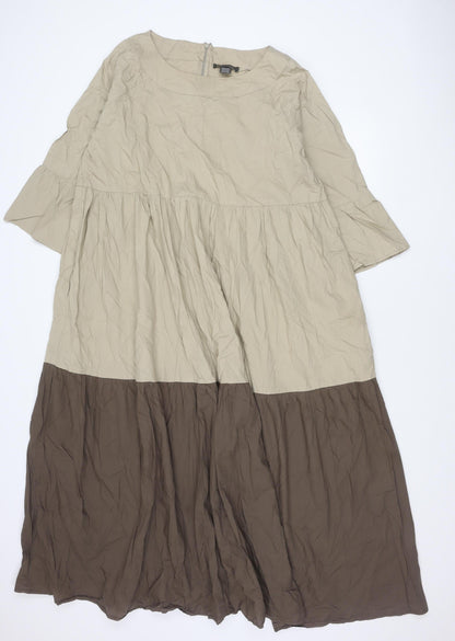 French Connection Womens XL Beige Brown Colourblock A-Line Long Dress