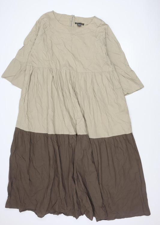 French Connection Womens XL Beige Brown Colourblock A-Line Long Dress