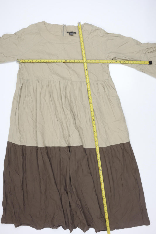 French Connection Womens XL Beige Brown Colourblock A-Line Long Dress