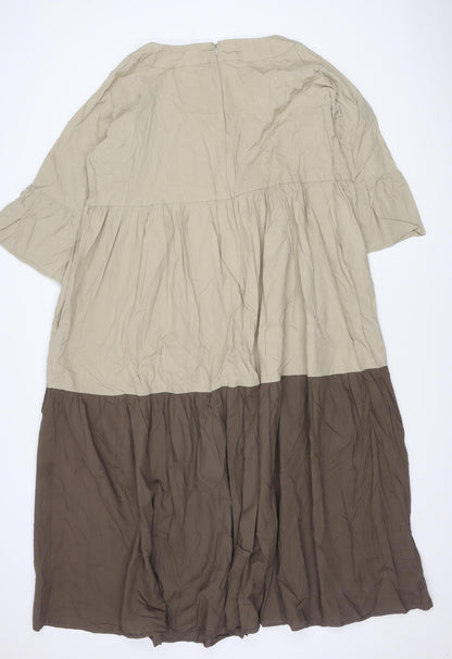 French Connection Womens XL Beige Brown Colourblock A-Line Long Dress