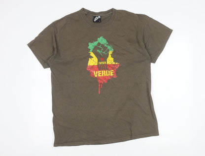 Last Exit To Nowhere Men’s Brown Graphic T-Shirt L Retro Viva Verde