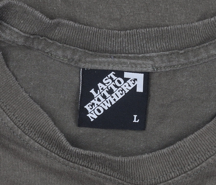Last Exit To Nowhere Men’s Brown Graphic T-Shirt L Retro Viva Verde