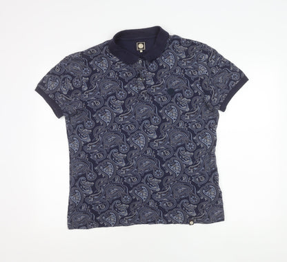 Pretty Green Mens Blue Paisley Cotton Polo Shirt Size M