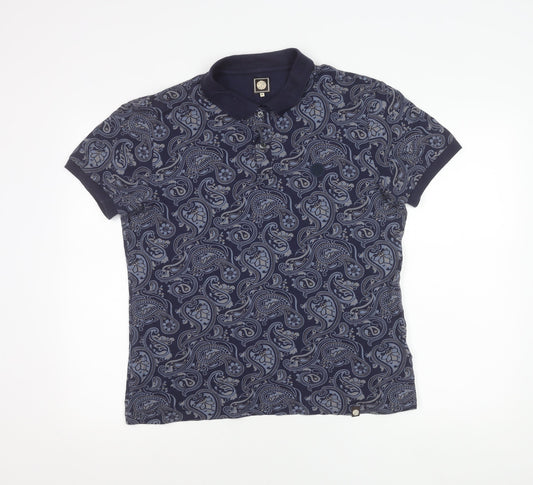 Pretty Green Mens Blue Paisley Cotton Polo Shirt Size M