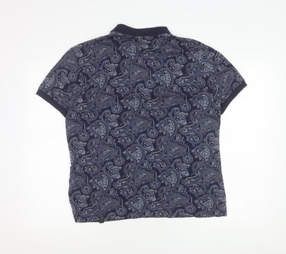 Pretty Green Mens Blue Paisley Cotton Polo Shirt Size M