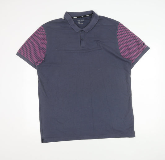 Nike Men's Blue XL Dri-Fit Polo Shirt Striped Sleeves Sports Top