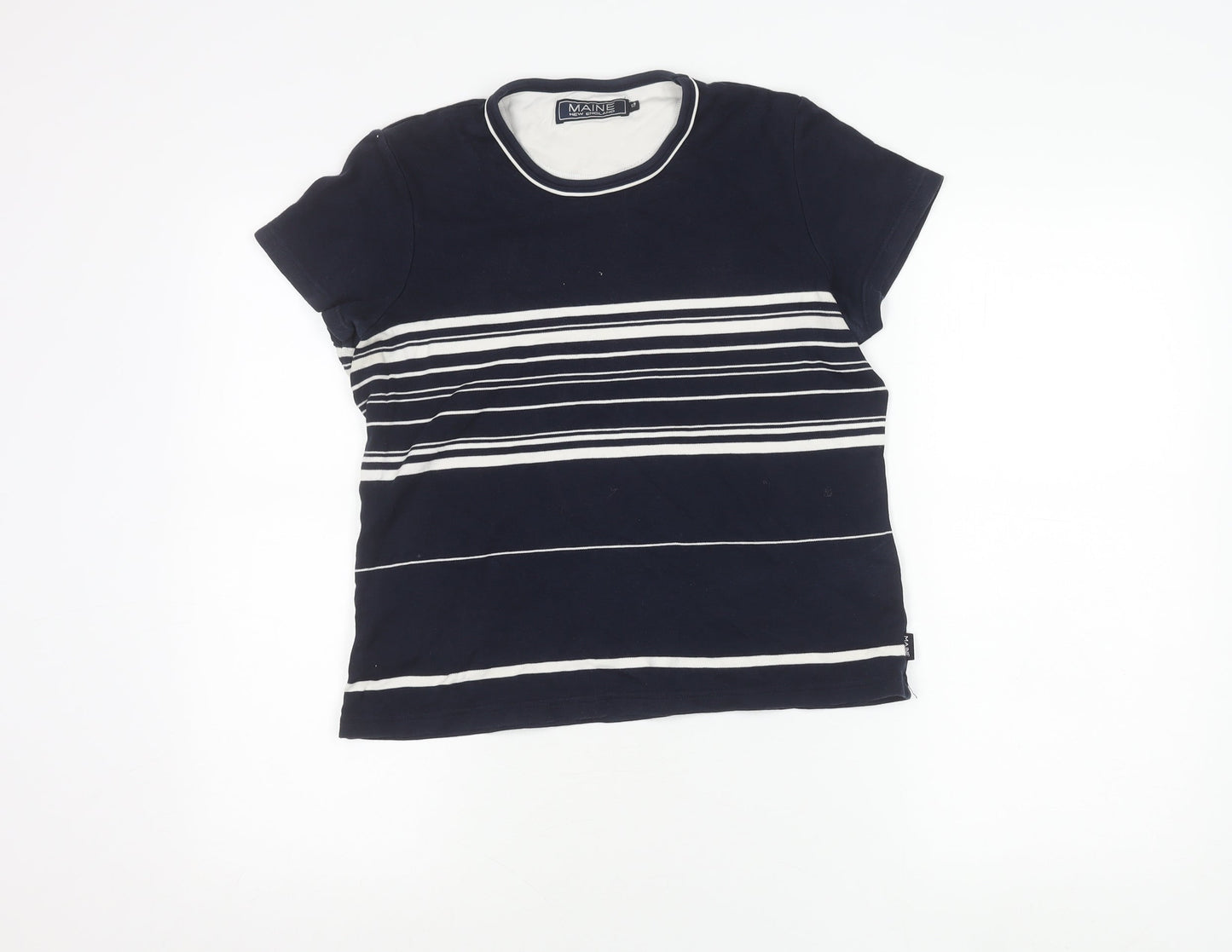 Maine New England Womens Blue Striped Cotton T-Shirt Size 12