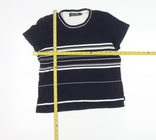 Maine New England Womens Blue Striped Cotton T-Shirt Size 12