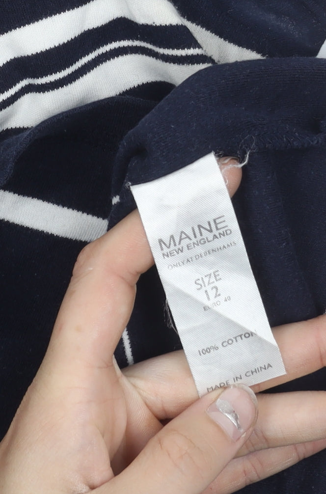 Maine New England Womens Blue Striped Cotton T-Shirt Size 12