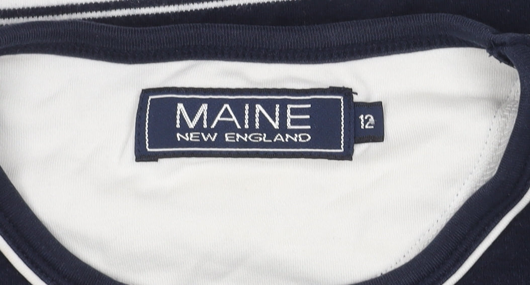 Maine New England Womens Blue Striped Cotton T-Shirt Size 12