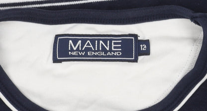 Maine New England Womens Blue Striped Cotton T-Shirt Size 12
